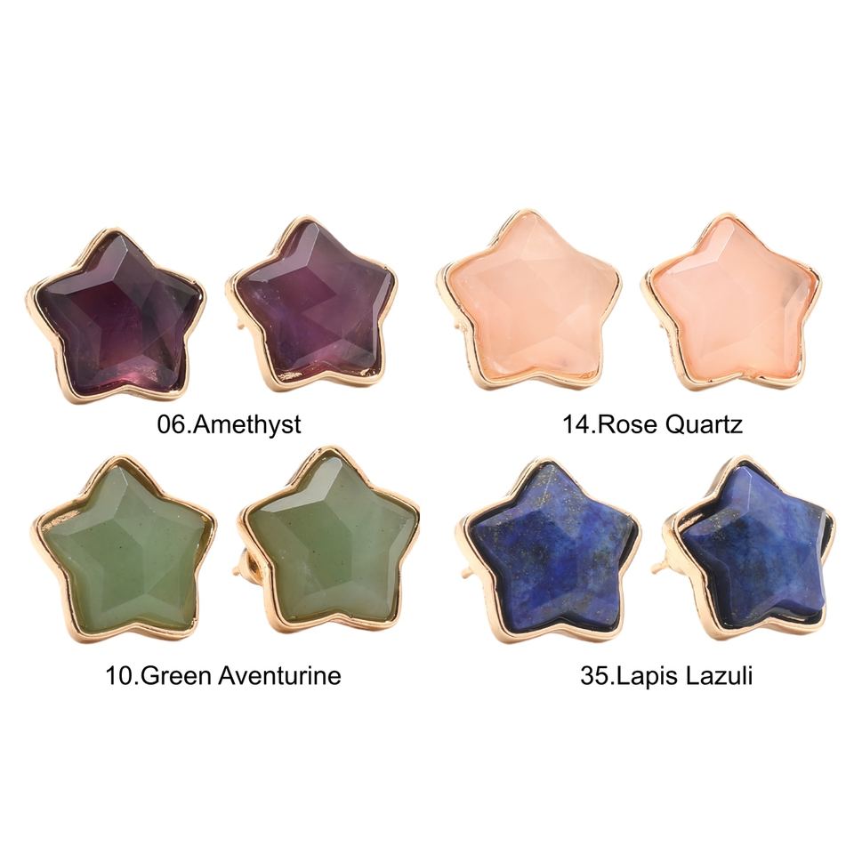Gold-Edged Star Gemstone Stud Earrings source image 6