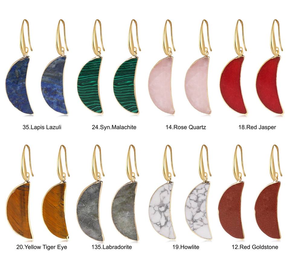 Gold Moon Gemstone Dangle Earrings 40mm source image 6