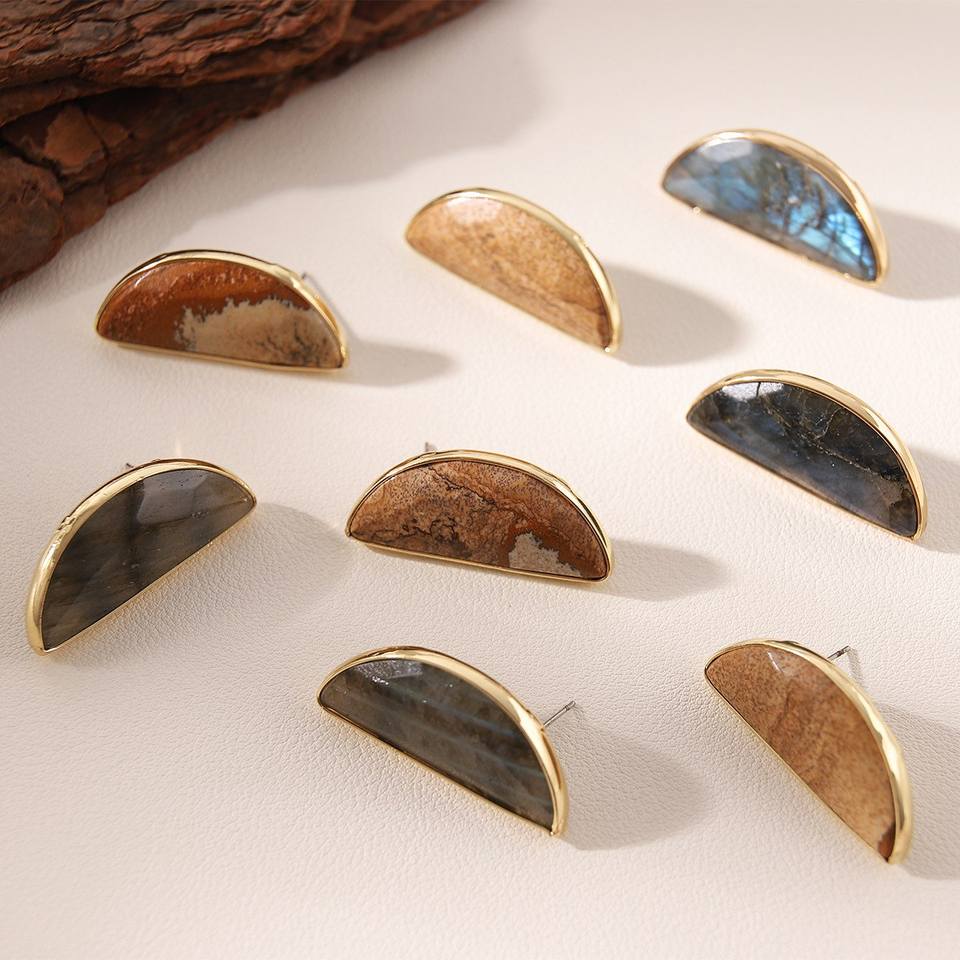 Natural Stone Half-Moon Stud Earrings source image 6