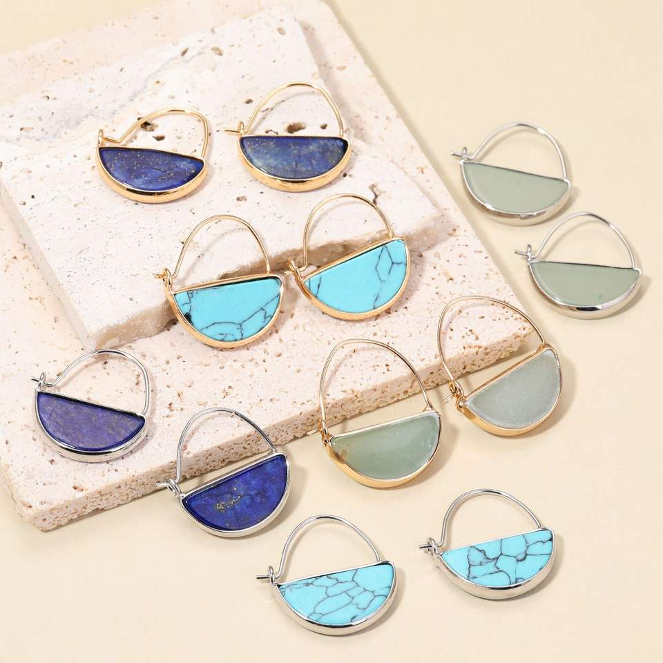 Natural Stone Half-Round Hoop Earrings 20mm source image 6