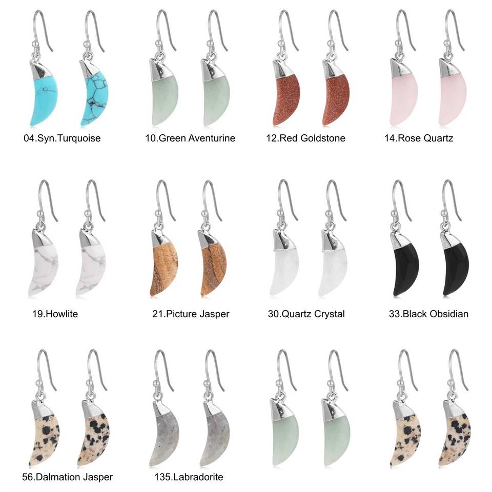 Natural Stone Moon Dangle Earrings 10x25mm Silver source image 6