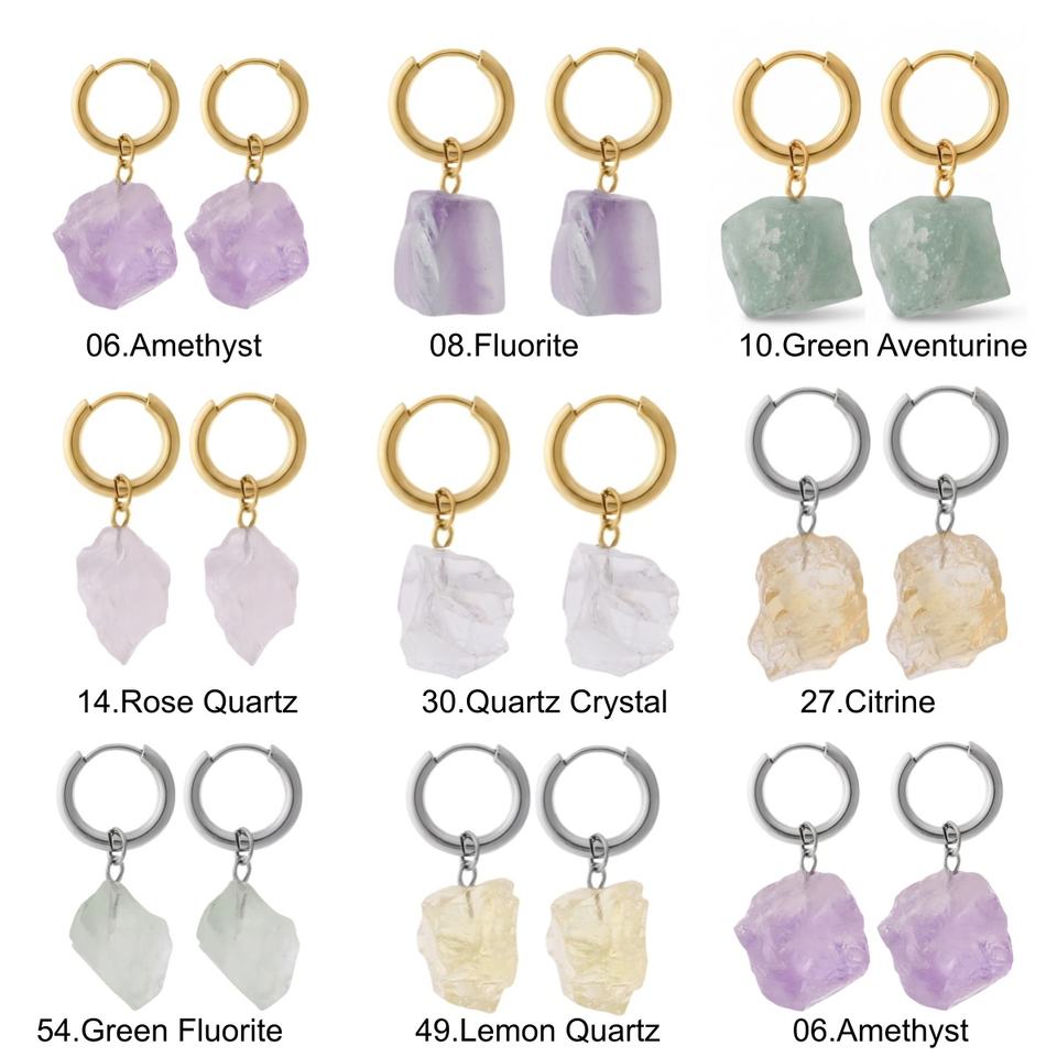 Raw Crystal Hoop Earrings Gold source image 6