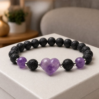BUY 3, GET 1 FREE! Lava Rock Heart Crystal Bracelet - 8mm Essential Oil Diffuser Bead Stretch Bracelet for Women