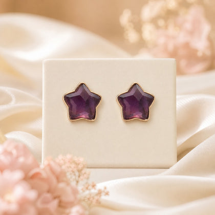 Gold-Edged Star Gemstone Stud Earrings - Natural Stone Earrings for Women
