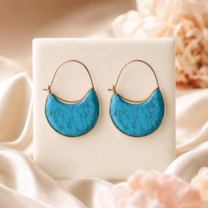 Gold-Edged Moon Gemstone Earrings - 30mm Natural Stone Dangle Earrings